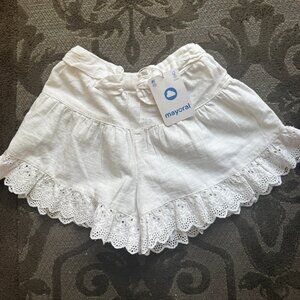 Mayoral Girls White Eyelet Lace Shorts Skort Size 7 NWT Summer